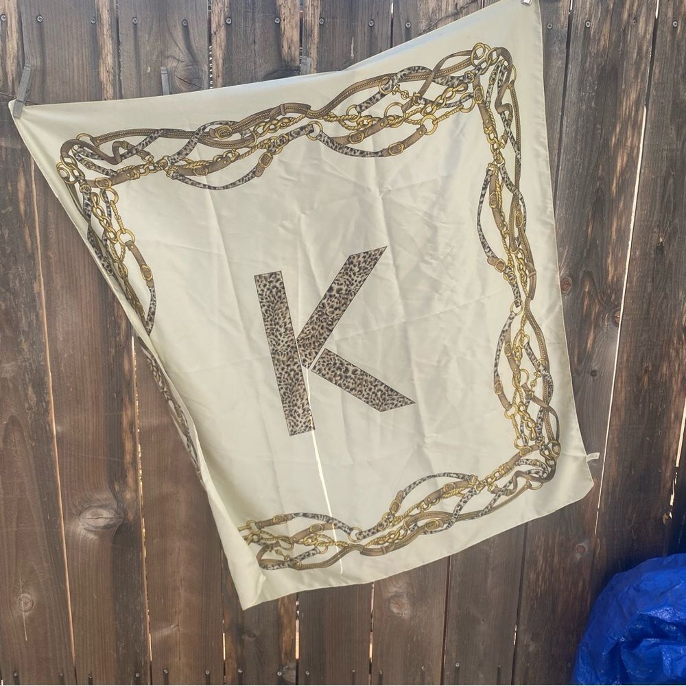 Cream and Gold Scarf with Leopard Print 'K'
